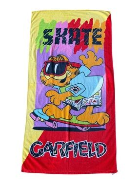 VTG 1978 Garfield Skateboard Neon Retro Skate Cat Beach Towel
